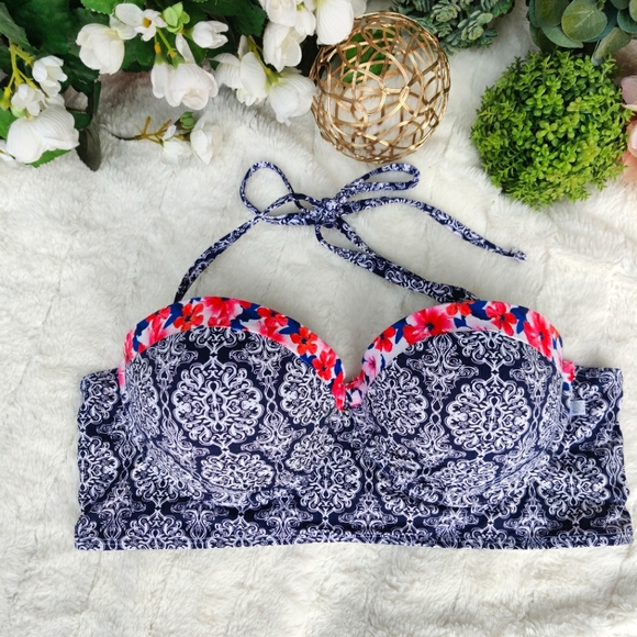 La Vie en Rose floral print push-up bandeau bikini - Picture 1 of 5